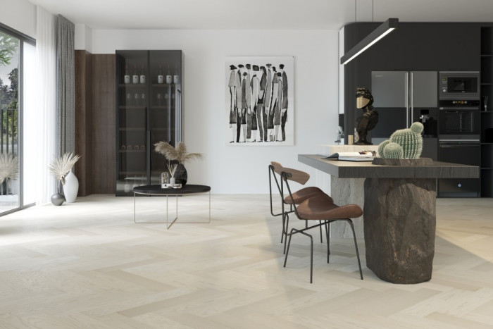 Кварцевый SPC паркет Quartz Parquet Дуб Песочный 33-408 браш Английская Ёлка (635х127х5мм)