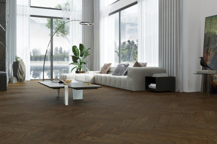 Кварцевый SPC паркет Quartz Parquet Дуб Брауни 33-413 браш Английская Ёлка (635х127х5мм)