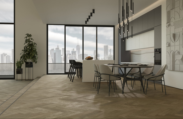 Кварцевый SPC паркет Quartz Parquet Дуб Карельский 33-419 браш Английская Ёлка (635х127х5мм)