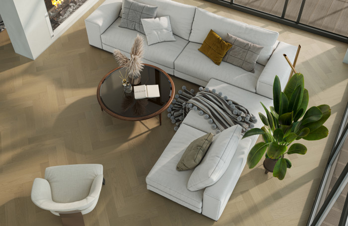 Кварцевый SPC паркет Quartz Parquet Дуб Шампань 33-414 браш Английская Ёлка (635х127х5мм)