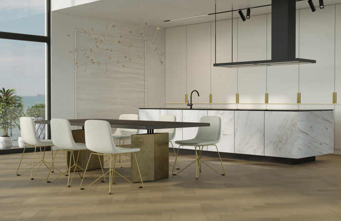 Кварцевый SPC паркет Quartz Parquet Дуб Шампань 33-414 браш Английская Ёлка (635х127х5мм)