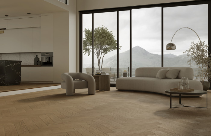 Кварцевый SPC паркет Quartz Parquet Дуб Рустикальный 33-410 браш Английская Ёлка (635х127х5мм)